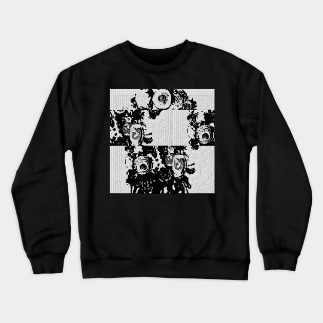 Eldrich Creepy Glitch Art Abstract Glitchcore Black and White Crewneck Sweatshirt by raspberry-tea